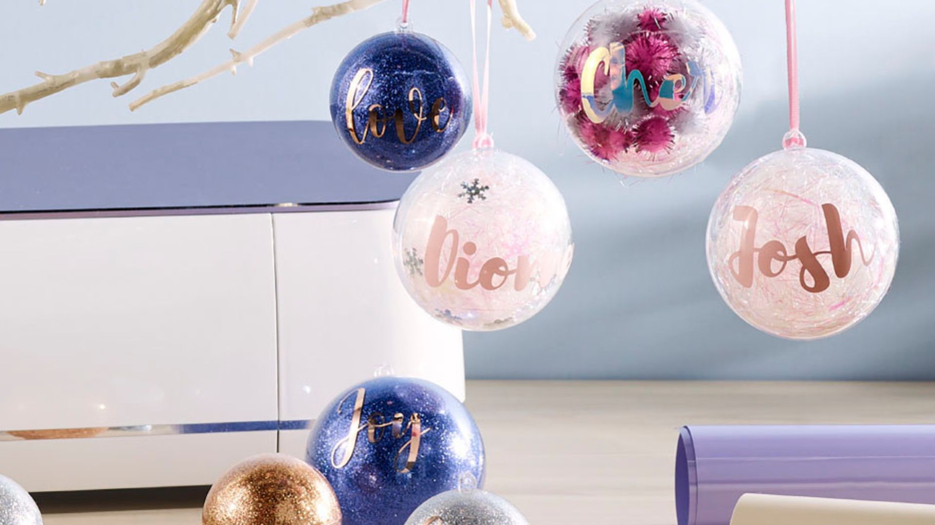 DIY glitter filled baubles with personalised Cricut decals