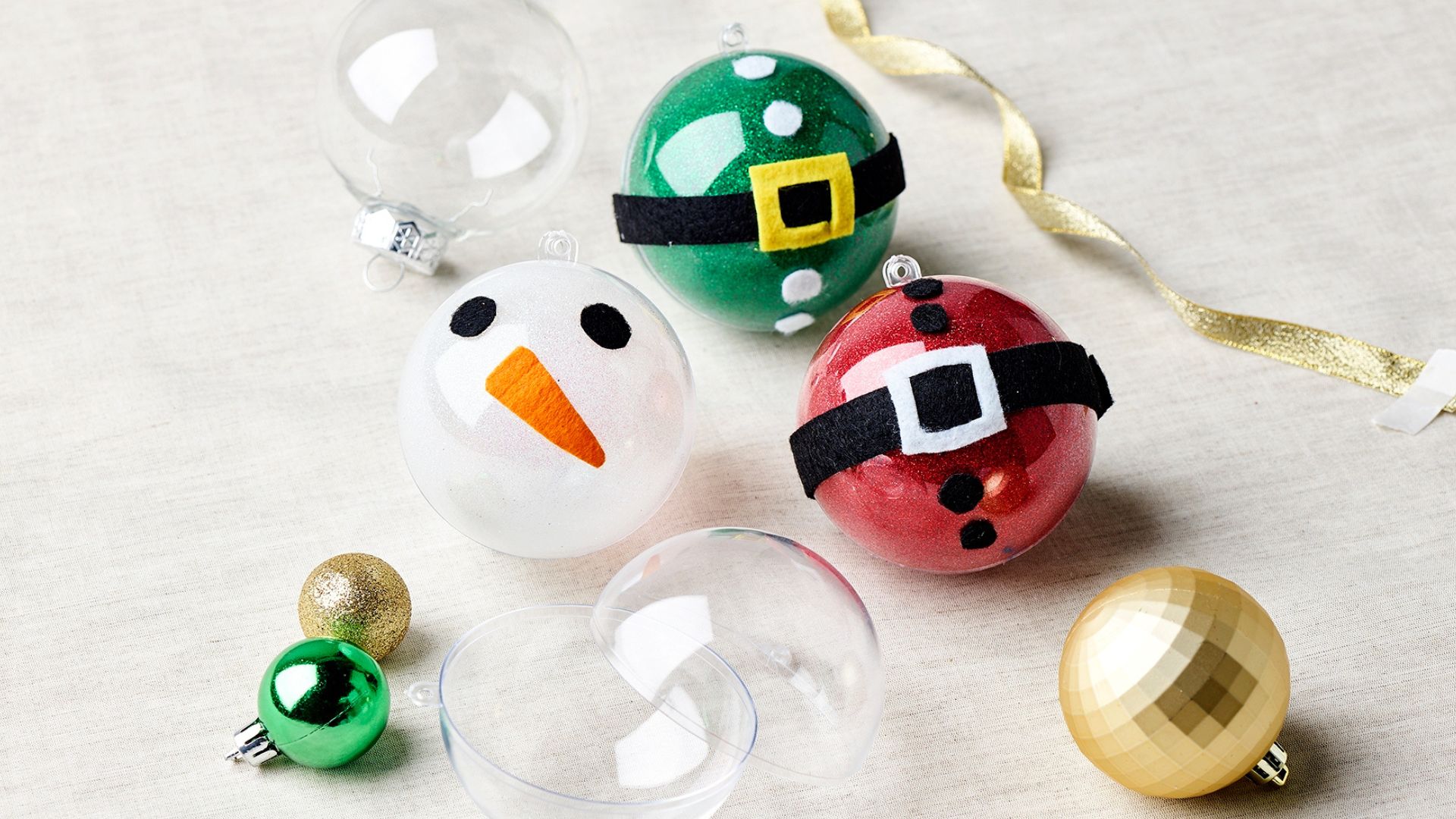 DIY fillable baubles decorated with glitter and felt