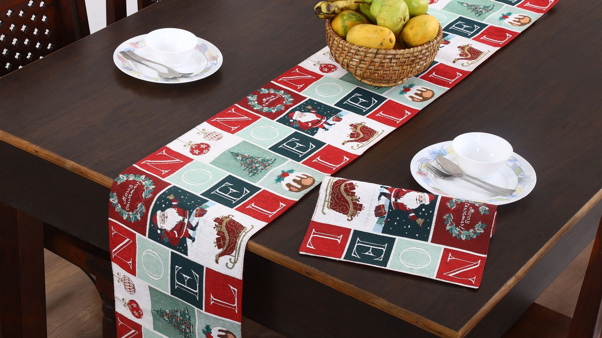 Noel & Santa Christmas themed table runner