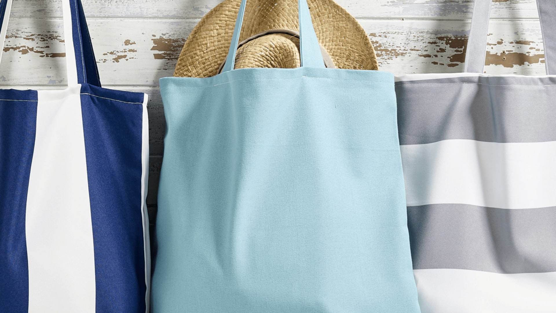 Striped and plain tote bags