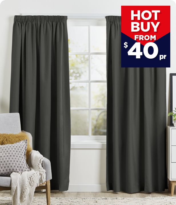 From $40 pr Emerald Hill Turner Eyelet & Pencil Pleat Curtains