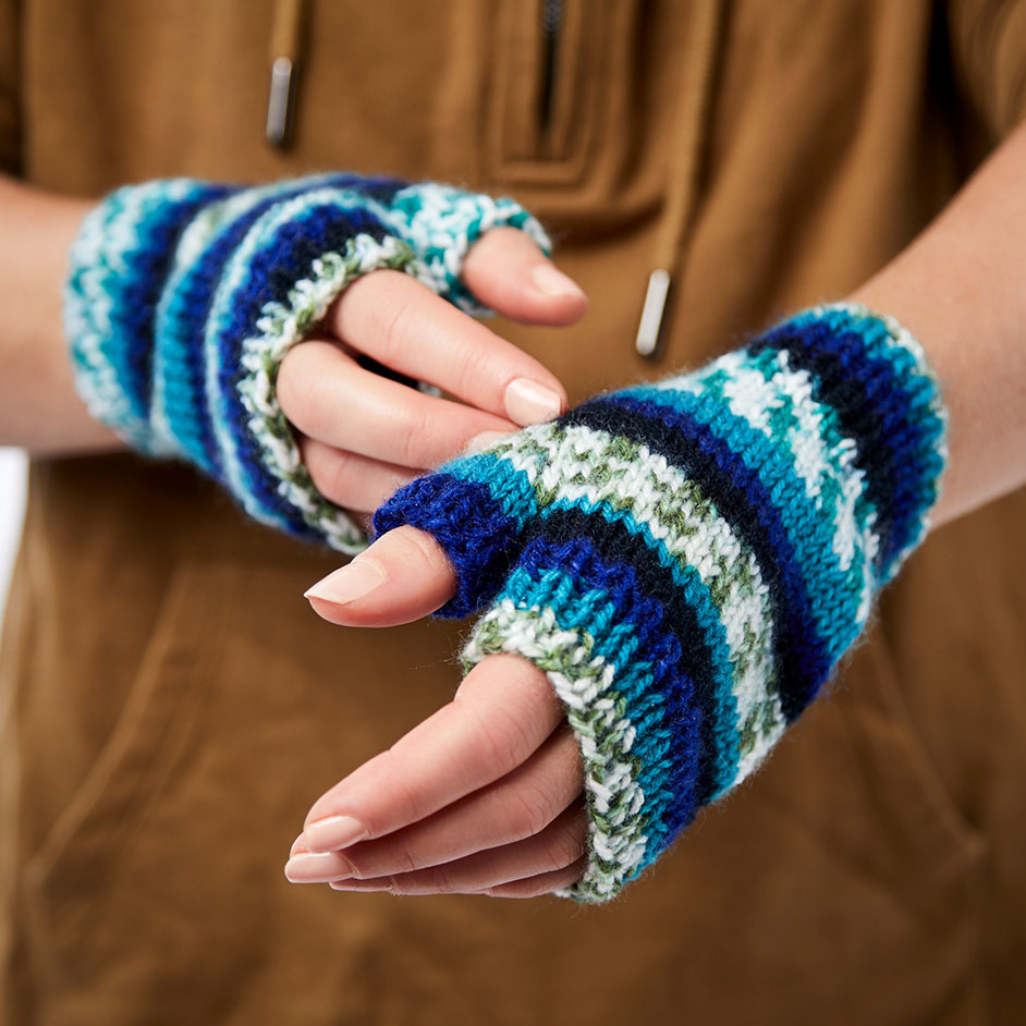 Granny Square Stripes Fingerless Gloves
