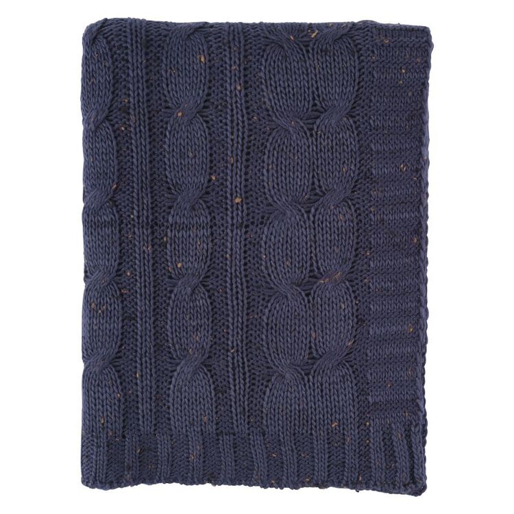 KOO Lara Cable Knit Throw Dark Blue