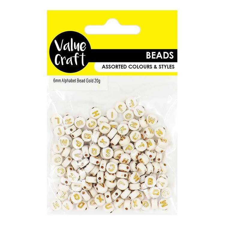 Letter Beads, Dia. 7 mm, hole size 1,2 mm, gold, 165 g/ 1 pack