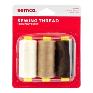 Semco 500m Sew Thread Cream, Beige & Brown