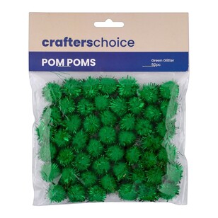 Crafters Choice Glitter Pom Poms Green 18 mm