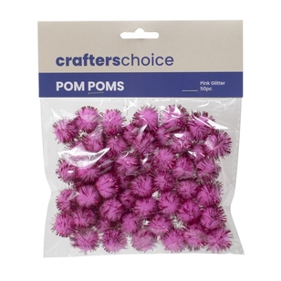 Crafters Choice Glitter Pom Poms Pink 18 mm