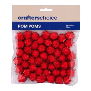 Crafters Choice Glitter Pom Poms Red 18 mm