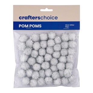 Crafters Choice Glitter Pom Poms Silver 18 mm
