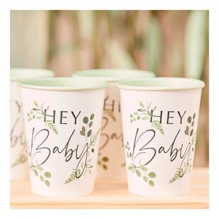 Ginger Ray Botanical Baby Hey Baby Paper Cups 8 Pack White & Green