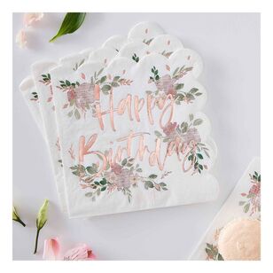 Ginger Ray Ditsy Floral Happy Birthday Napkins 16 Pack Multicoloured & Rose Gold