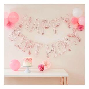 Ginger Ray Mix It Up Happy Birthday Confetti Foil Balloon Bunting Rose Gold & Clear