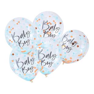 Ginger Ray Baby Boy Twinkle Confetti Balloons 5 Pack Blue & Clear