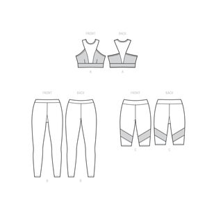 Simplicity Madalynne S9620 Sports Bra, Leggings and Bike Shorts Pattern White 1X - 5X
