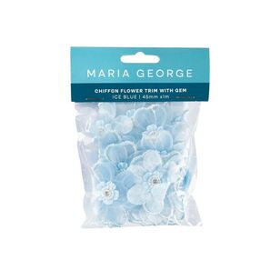 Maria George Chiffon Flower with Gem 30 mm Trim Ice Blue 30 mm x 1 m