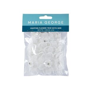 Maria George Chiffon Flower with Gem 30 mm Trim White 30 mm x 1 m