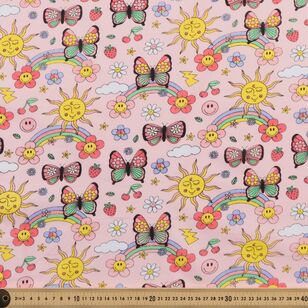 Sunnie Sunshine 120 cm Multipurpose Cotton Fabric Pink & Multicoloured 120 cm