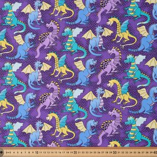 Cute Dragons 112 cm Cotton Fabric Purple 112 cm