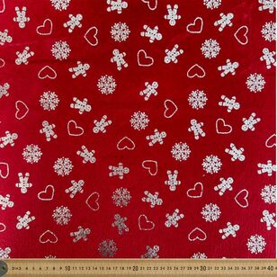 Lazer Foil Gingerbread Person 145 cm Suede Fabric Red & Silver 145 cm