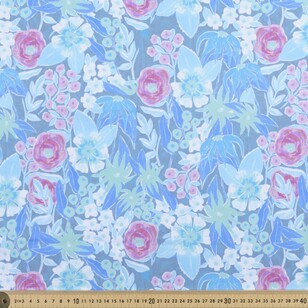 Texta Blush Florals 112 cm Cotton Drill Fabric Blue 112 cm