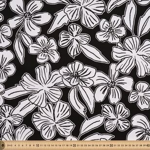 Abstract Flowers 112 cm Cotton Drill Fabric  Black 112 cm