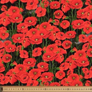 WW1 Heroes Picked Poppies 112 cm Cotton Fabric Black 112 cm