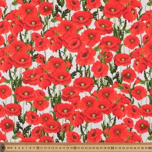 WW1 Heroes Picked Poppies 112 cm Cotton Fabric White 112 cm