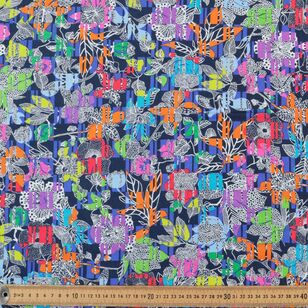 Geometric Flowers 112 cm Cotton Fabric Navy 112 cm
