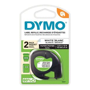Dymo LetraTag Paper Label Refill 2 Pack 12mm x 4M Black On White 2 Pack
