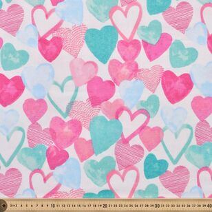 Painted Hearts Printed 112 cm Flannelette Fabric White 112 cm