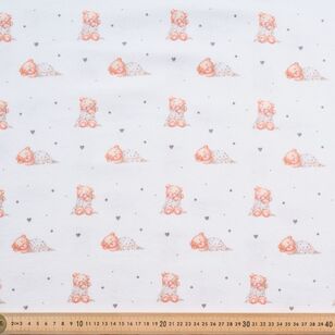 Snuggle Bear 112 cm Cotton Flannelette Fabric White 112 cm