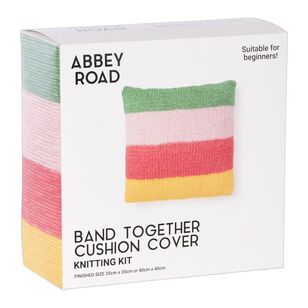 Abbey Road Cushion Cover Knitting Kit Green, Pink, Coral & Yellow