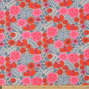 Jocelyn Proust Jocelyn Folk Birds 150 cm Multipurpose Cotton Fabric Taupe & Pink 150 cm