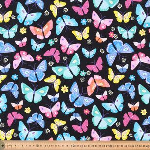 Fabric Traditions Rainbow Butterflies 112 cm Cotton Poplin Fabric Black 112 cm