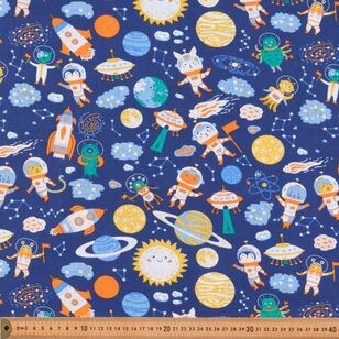 Space Animals 120 cm Multipurpose Cotton Fabric Navy 120 cm