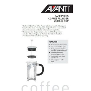 Avanti Café Press 750 ml Coffee Plunger Silver 750 mL