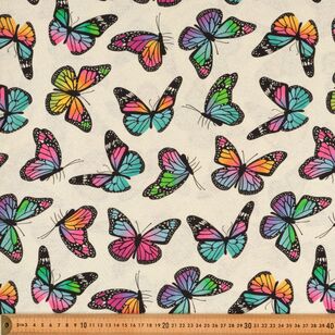 Butterflies 112 cm Cotton Jersey Fabric White 112 cm