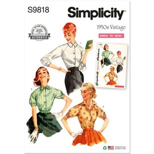 Simplicity S9818 Misses' 1950's Blouses Pattern White
