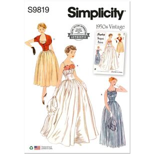 Simplicity S9819 Misses' 1950's Dresses and Jacket Pattern White