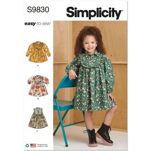Simplicity S9830 Children's front and back bib Dress Pattern White 3 - 8