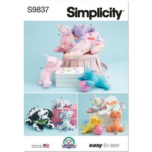 Simplicity S9837 Plush Animals Pattern by Carla Reiss Design White One Size