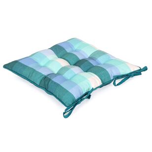 Emerald Hill Check Chair Pad 2 Pack Aqua 43 x 43 cm