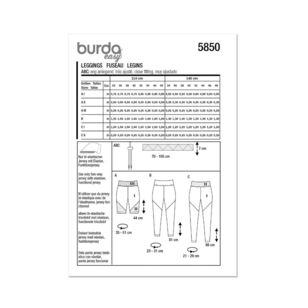 Burda 5850 Misses' Leggings Pattern White 8 - 22