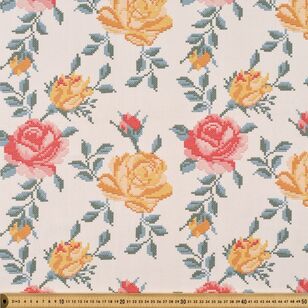 Dorothea Stitch Rose 150 cm Printed Decorator Fabric Ecru 150 cm