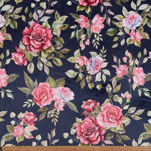 Galena Garden Rose 150 cm Printed Velvet Fabric Navy 150 cm