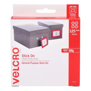 Velcro Stick On 22 mm Hook Dots 125 pack White 22 mm