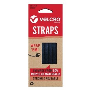 Velcro Straps 5 inch pre-cut straps 6 pack Black 12.7 cm x 9.5 mm (5" x 3/8")