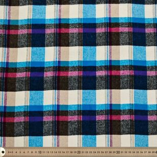 Flannel Checks 145cm Cotton Fabric Multicoloured Blue 145 cm