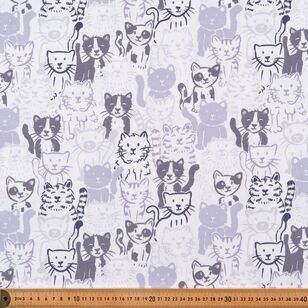Sketchy Cats 112 cm Cotton Drill Fabric White 112 cm