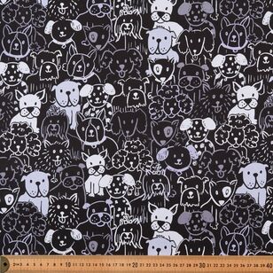 Sketchy Dogs 112 cm Cotton Drill Fabric Black 112 cm